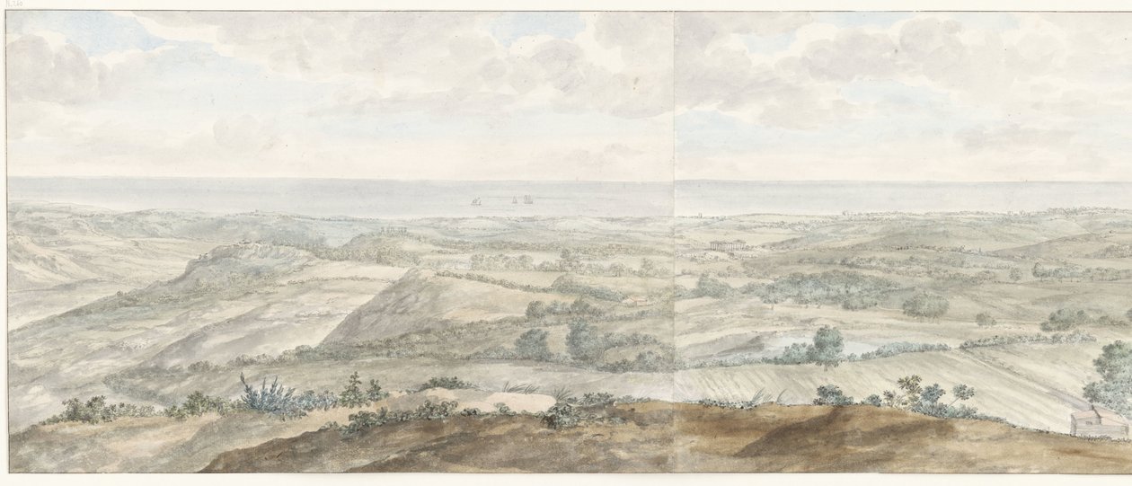 Panorama vanaf Collis Minervalis
Vista geral do topo do Collis Minervalis (título sobre o objecto)
Viagem a Itália, Sicília e Malta - 1778 (título da série) de Louis Ducros