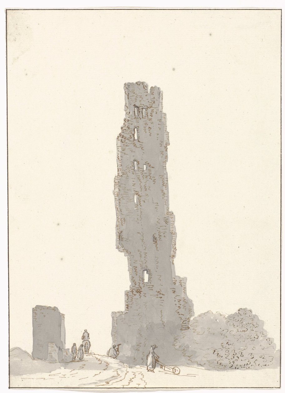 Ruine van toren langs de grote weg tussen Terracina en Fondi Torre delle sette facciate na estrada principal entre Terracina e Fondi (título no objeto) Viagens na Itália, Sicília e Malta - 1778 (título da série) de Louis Ducros