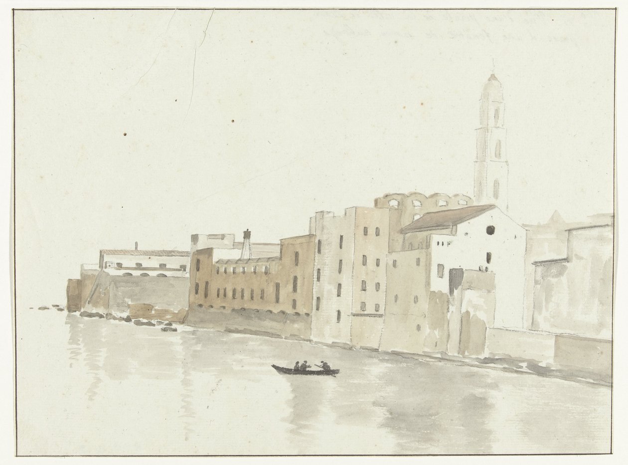 Stadsgezicht em Bari vanuit een raam in de herberg
Vista de um ponto da cidade de Bari, tirada de uma janela da nossa pousada (título sobre o objecto)
Viagem a Itália, Sicília e Malta - 1778 (título da série) de Louis Ducros
