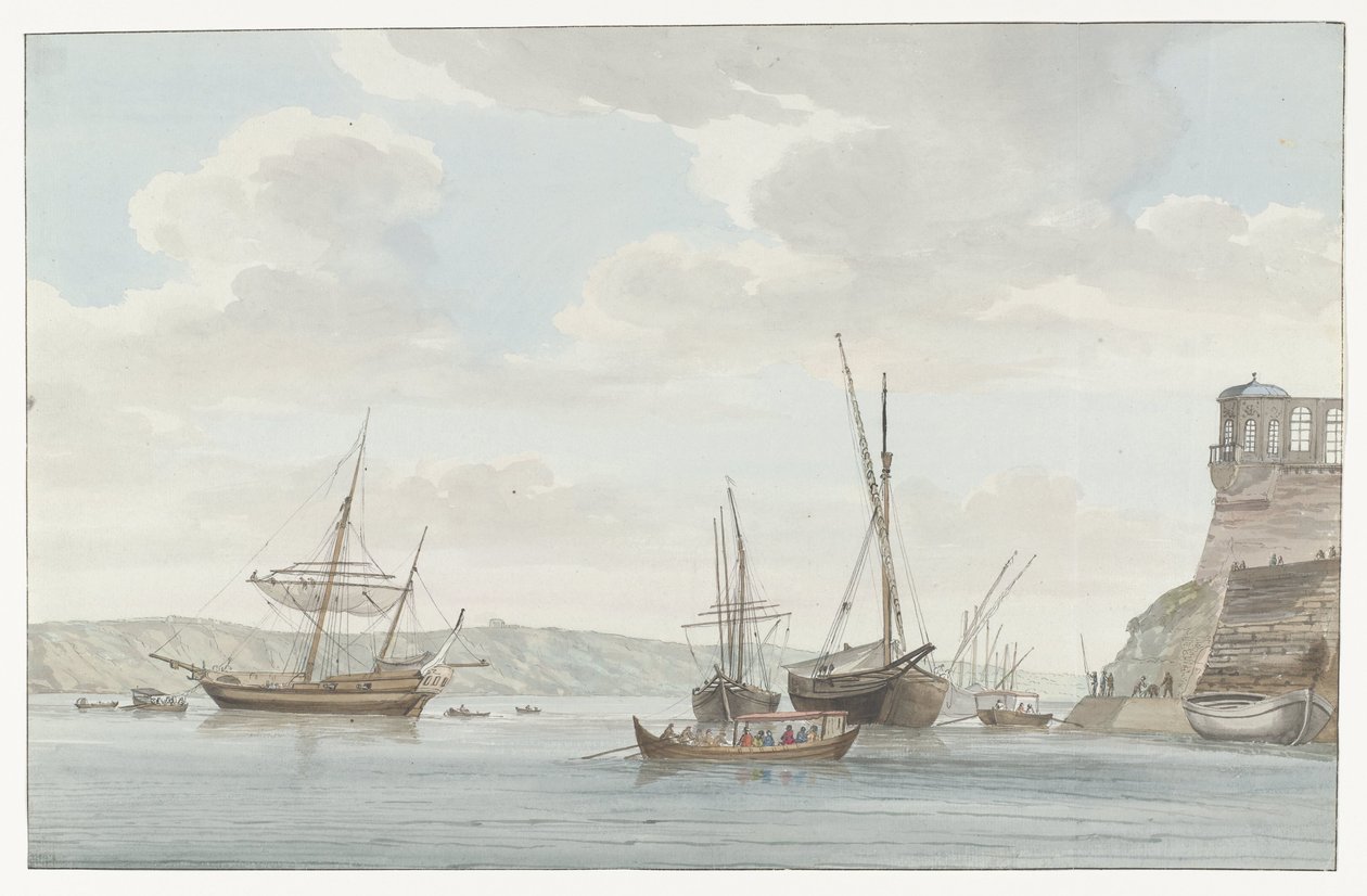 Tuinhuis van de Jardin du Grand Maître uittorend boven de haven met galei schepen op Malta
Pavilhão do Jardim do Grande Mestre, em frente ao porto das Galés em Malta (título sobre o objecto)
Voyage en Italie, en Sicile et à Malte - 1778 (título da série) de Louis Ducros