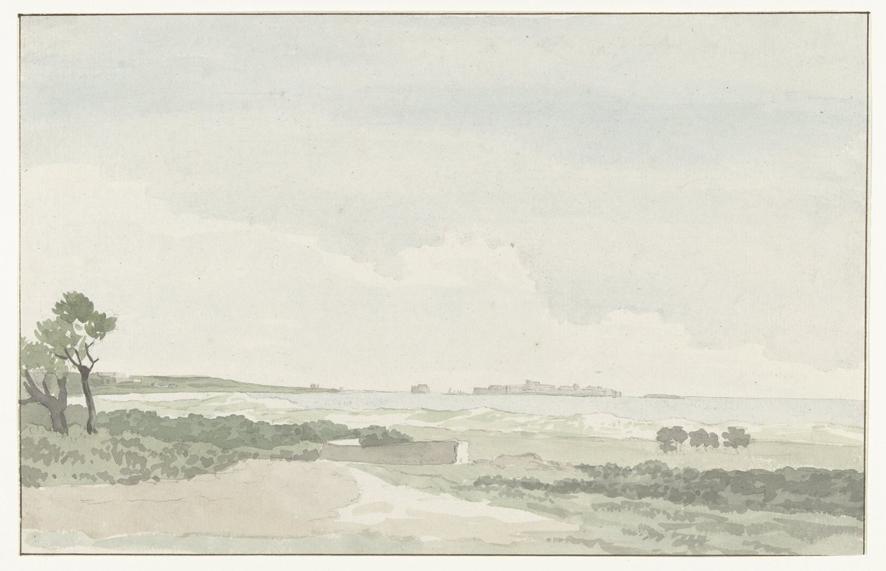 Vergezicht met de stad Gallipoli
Vista distante da cidade de Gallipoli (título sobre o objecto)
Viagem a Itália, Sicília e Malta - 1778 (título da série) de Louis Ducros