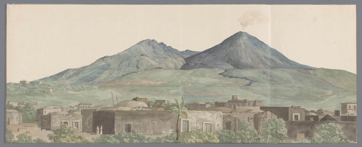 Vesuvius gezien vanaf Portici met lavastromen uit 1777, 1771 en 1731 Vesúvio visto de Portici com as lavas de 1777, 1771, 1731 (título no objeto) Viagens na Itália, Sicília e Malta - 1778 (título da série) de Louis Ducros