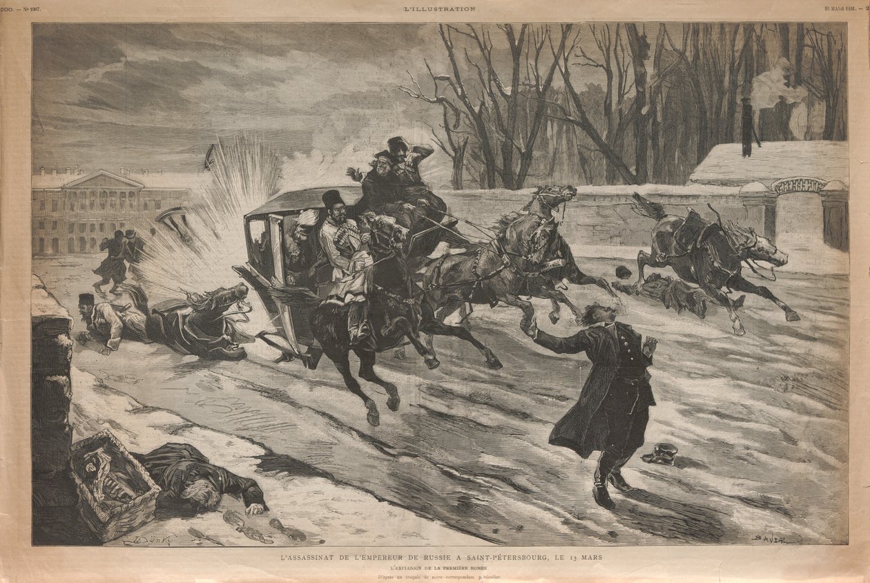 Assassinato do czar Alexandre II em São Petersburgo, 1881. de Louis Dünki