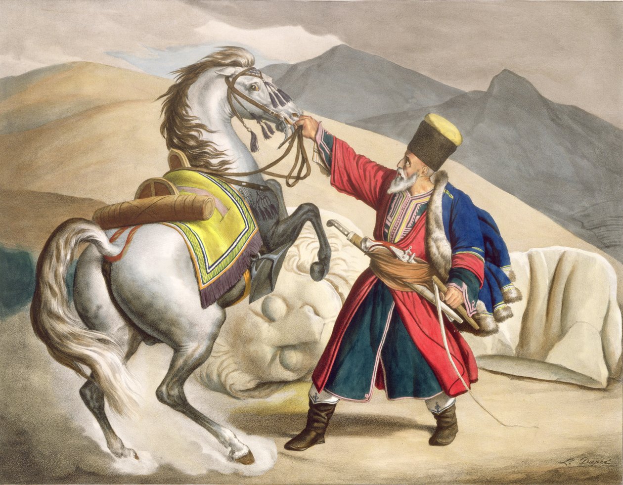 Um tártaro com seu cavalo, gravado pelos irmãos Thierry, 1825 de Louis Dupré