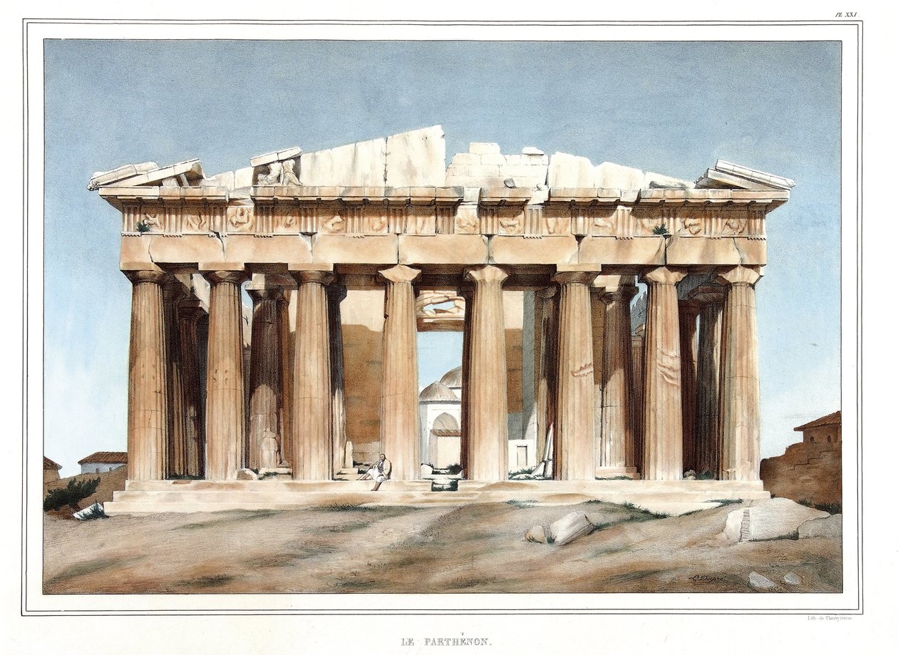 Le Parthenon. em "Journey to Athenes and Constantinople, ou coleção de retratos gregos e otomanos, vistas e figurinos, pintados em lugares de depois da natureza, litografias e colórias por Louis Dupre (1789-1837), aluno de David.1825. de Louis Dupré