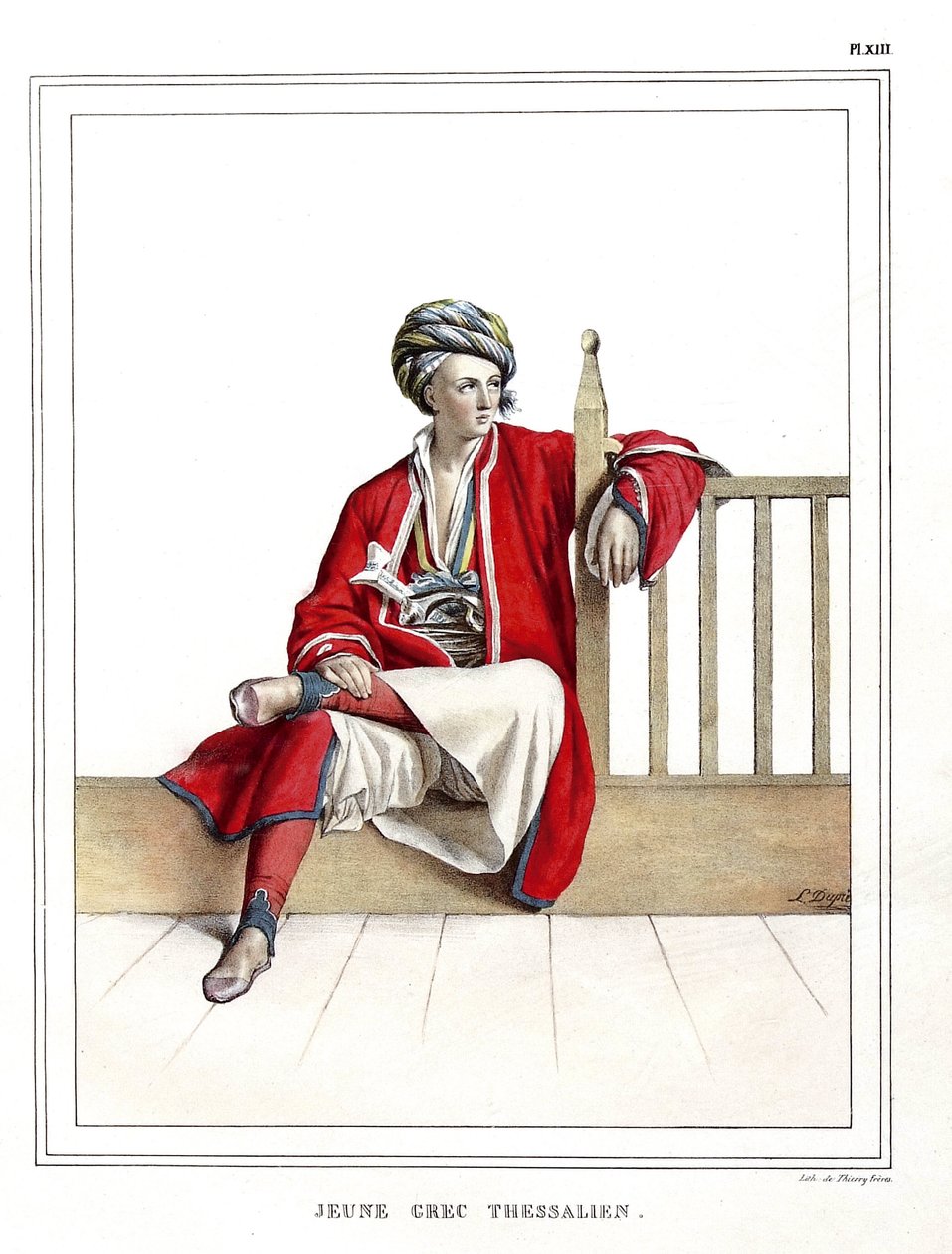 Jovem grego tessaliano. em "Journey to Athenes and Constantinople, ou coleção de retratos gregos e otomanos, vistas e fantasias, pintados em lugares depois da natureza, litografias e colórias por Louis Dupre (1789-1837), aluno de David.1825. de Louis Dupré