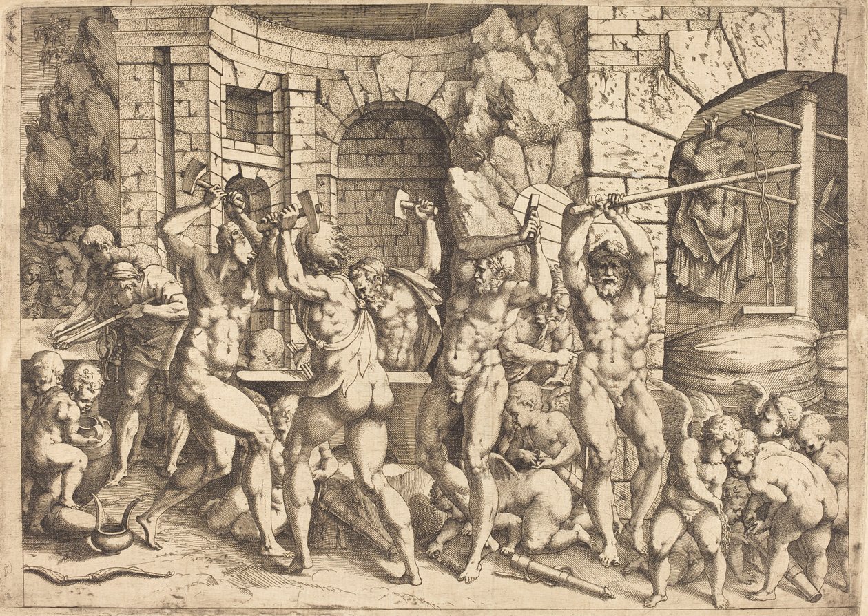 A Forja de Vulcano de Louis Elle I after Francesco Primaticcio