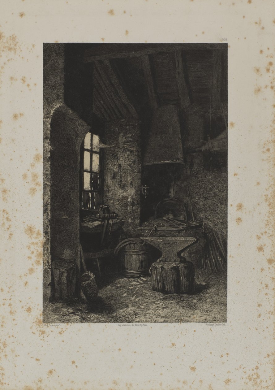 Interior de uma oficina de ferreiro de Louis Emmanuel Soulange Tessier
