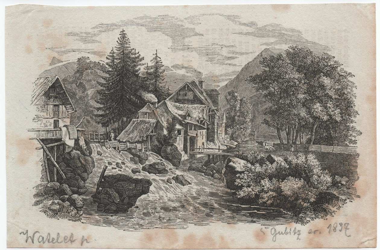 Aldeia de montanha na confluência de dois riachos de Louis Etienne Watelet