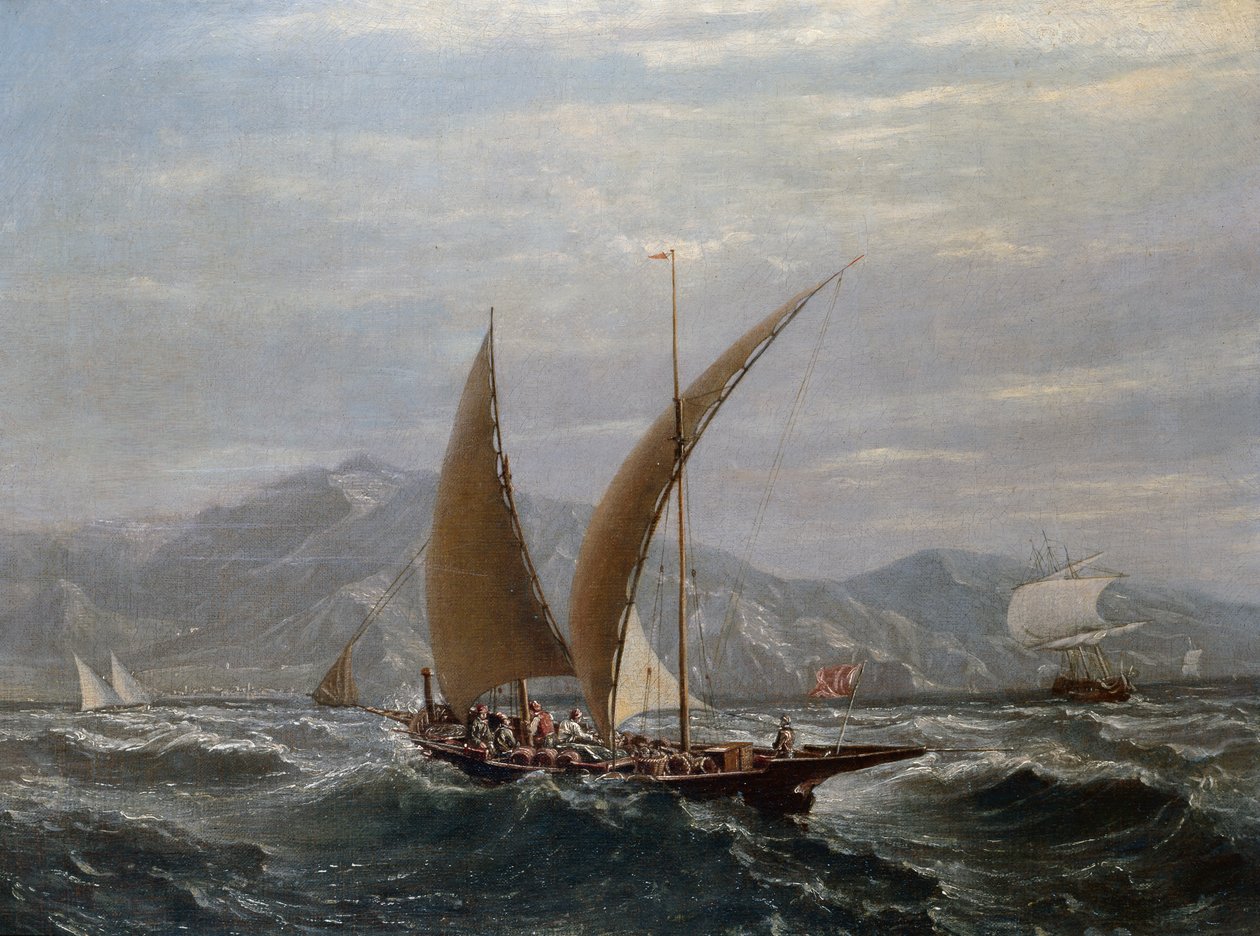 A Tartane Mediterrâneo (óleo sobre tela) de Louis Eugene Gabriel Isabey
