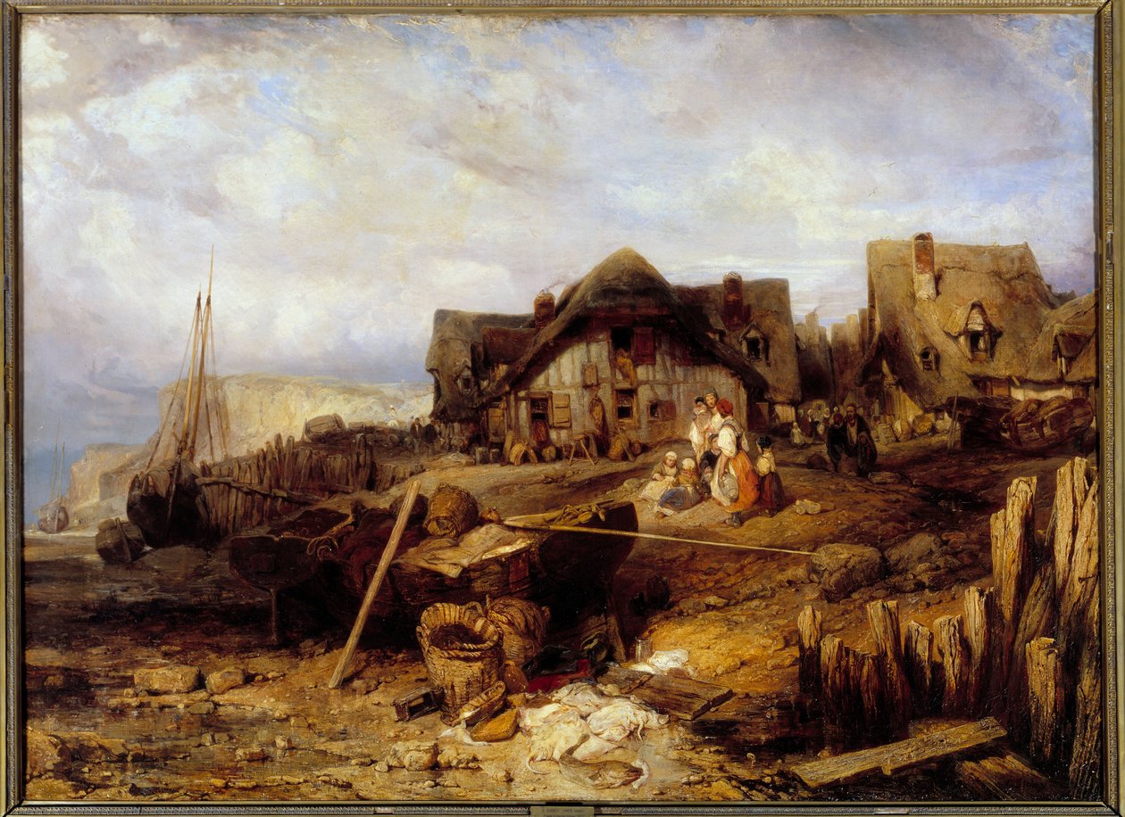 Praia uma maré baixa Pintura de Louis Gabriel Eugene Isabey (1803-1886) Sol do século XIX. 0,27x0,4m. de Louis Eugene Gabriel Isabey