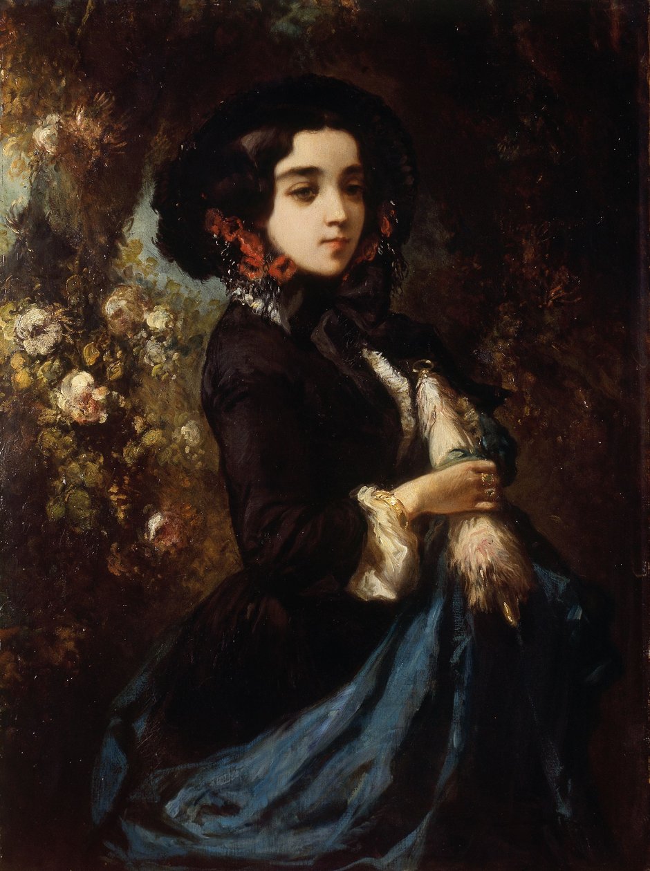 Retrato de uma senhora, c.1860-65 (óleo sobre tela) de Louis Eugene Gabriel Isabey