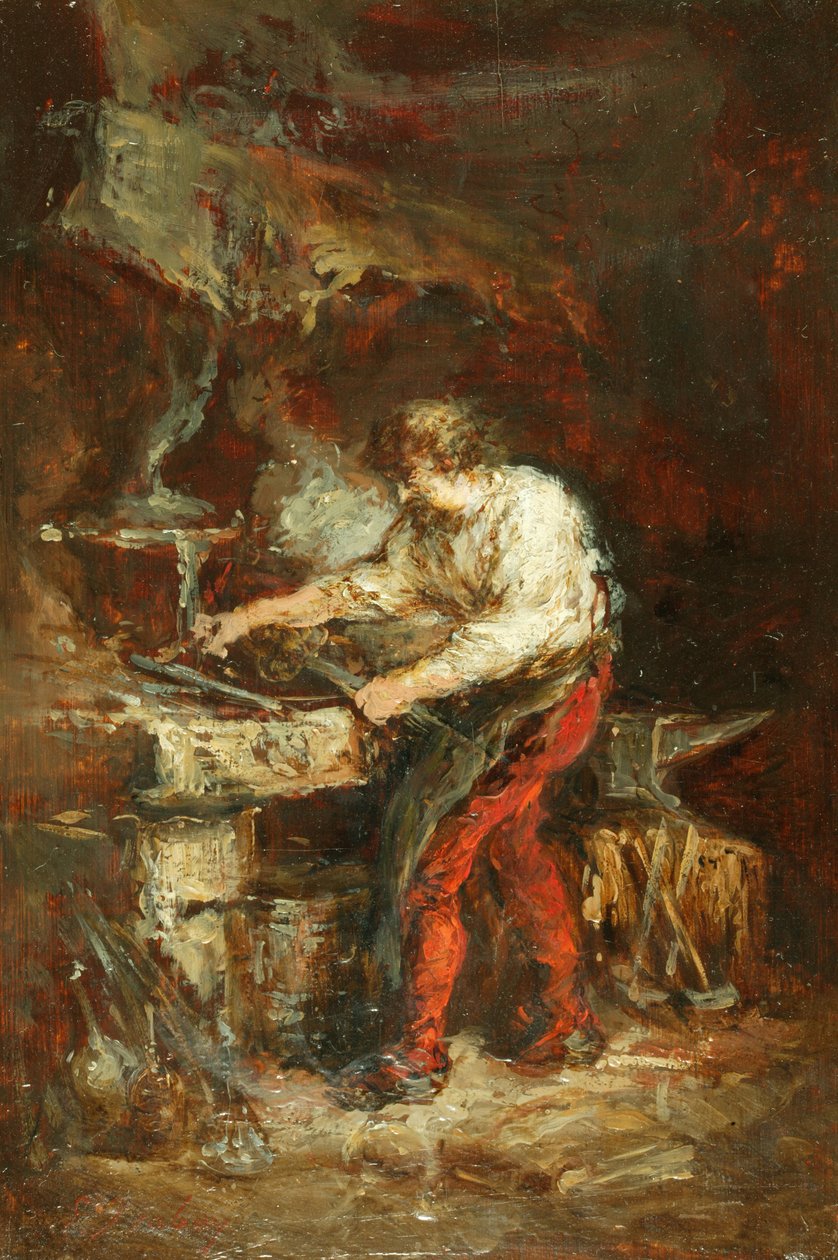 O Ferreiro (óleo sobre painel) de Louis Eugene Gabriel Isabey