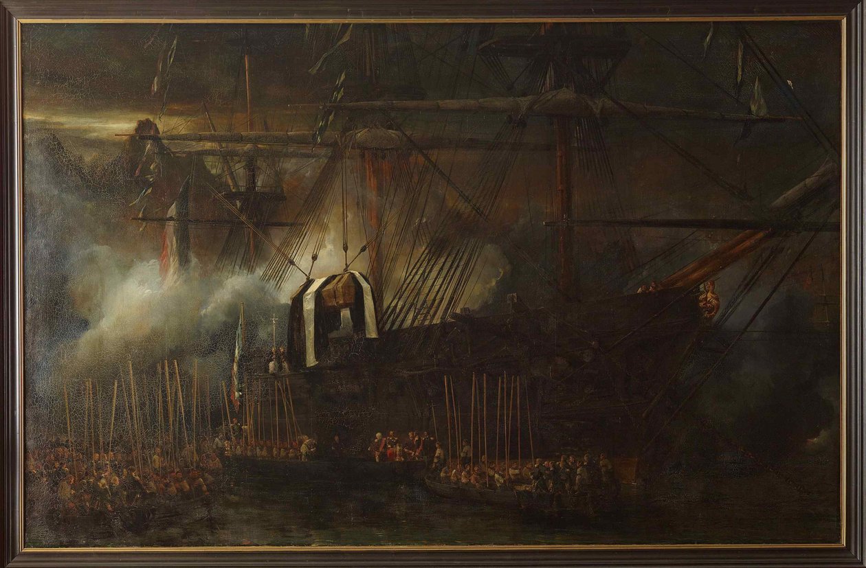 Transferência de cinzas de Napoleão a bordo da fragata La Belle Poule, 15 de outubro de 1840, 1843. de Eugene Isabey