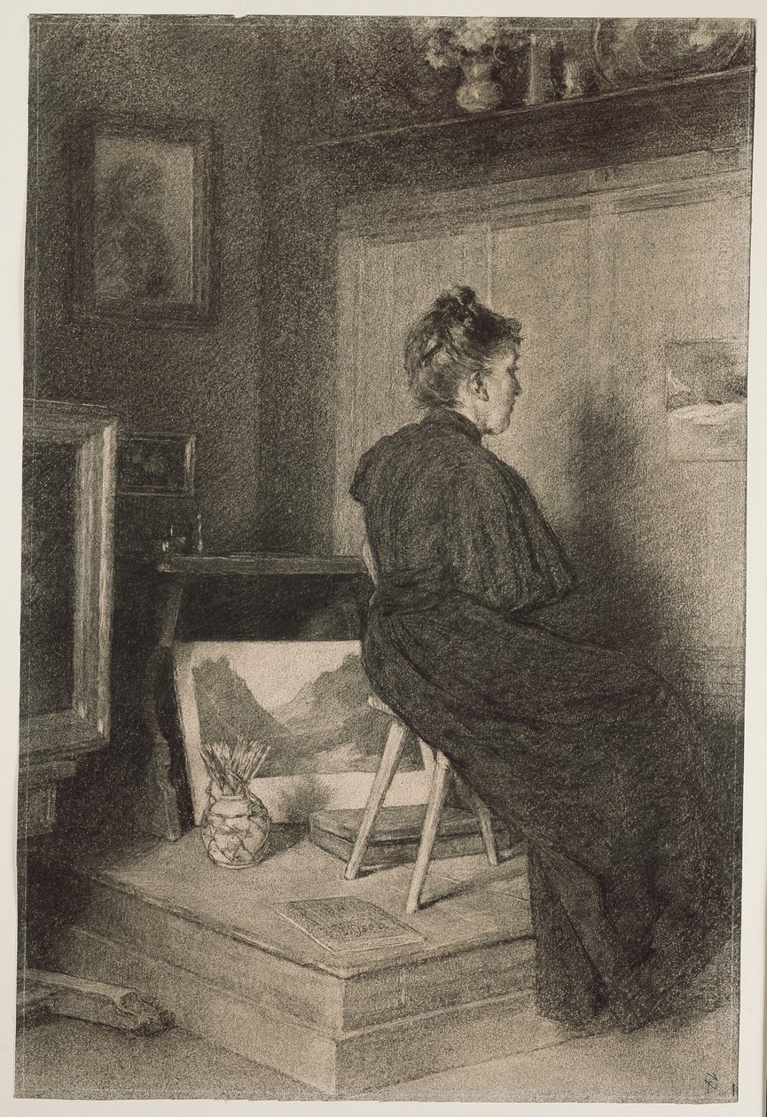 Mary Eysen no ateliê da Villa Holstein em Merano-Obermais de Louis Eysen