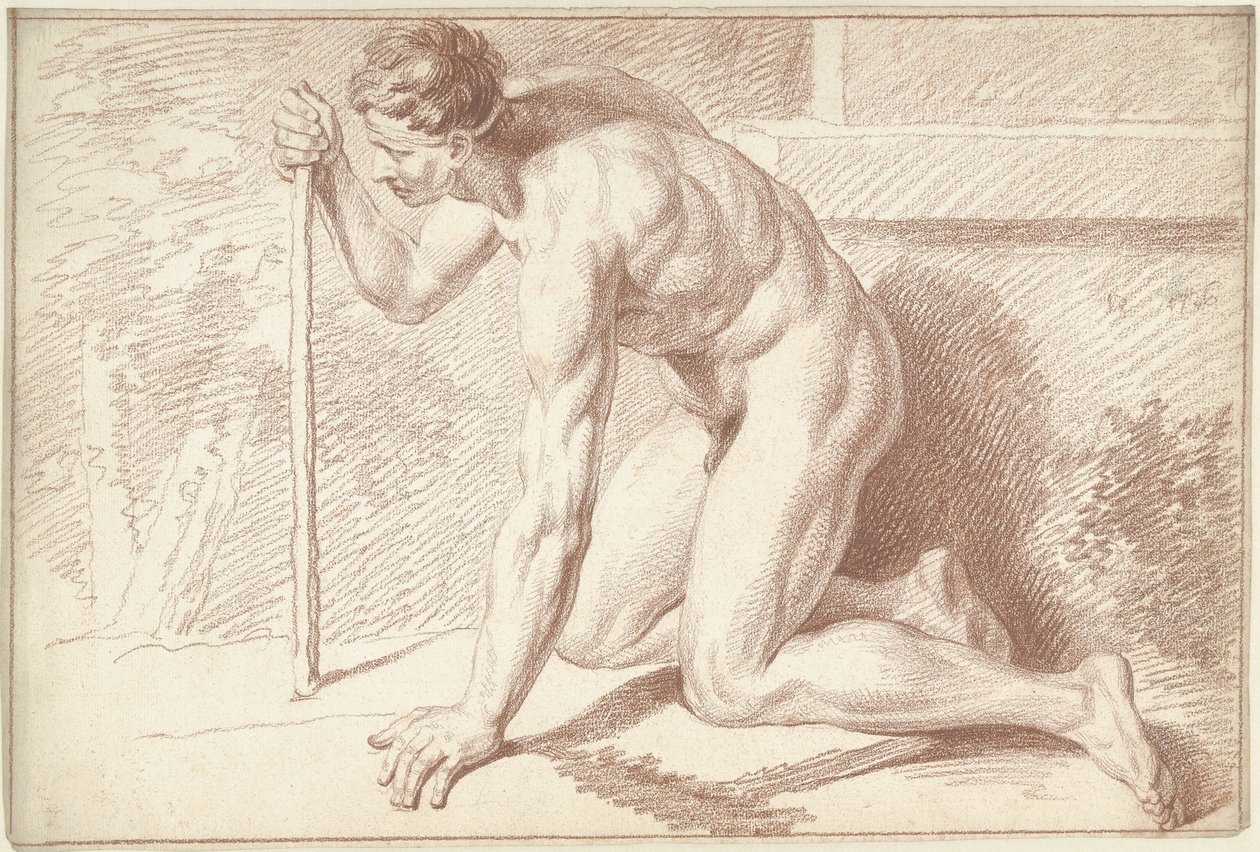 Homem nu, ajoelhado, com cana, virado para a esquerda de Louis Fabritius Dubourg