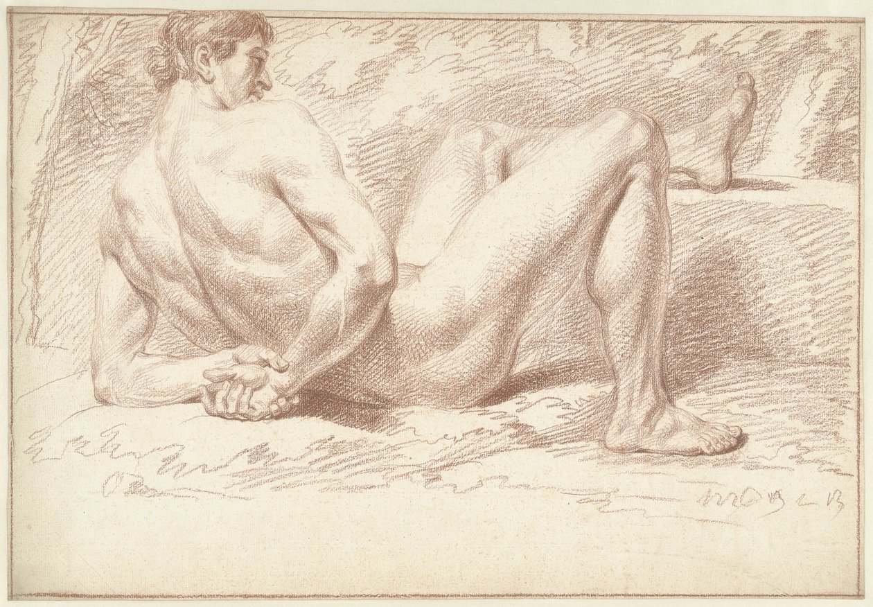 Homem nu, deitado, braços nas costas de Louis Fabritius Dubourg