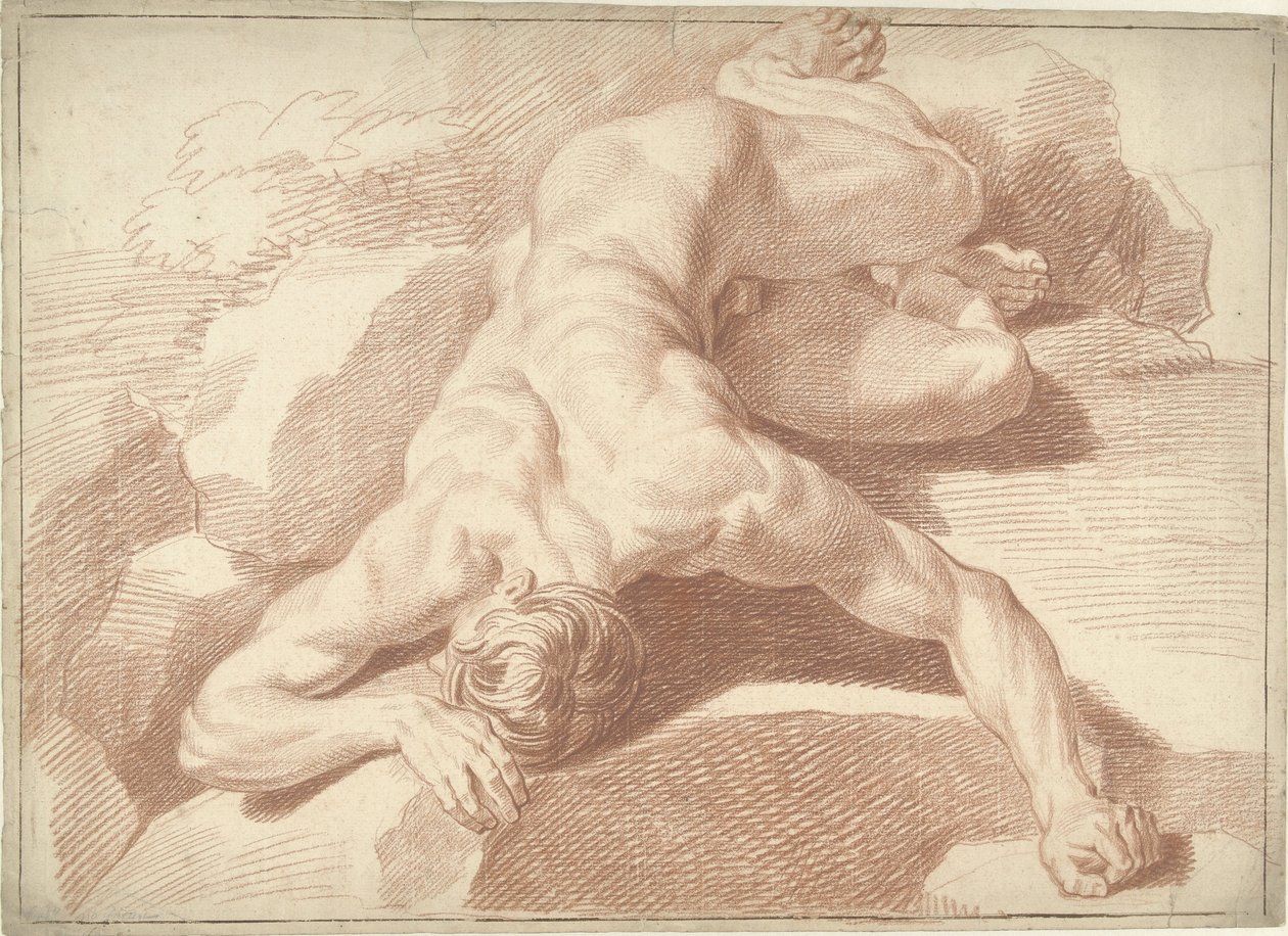 Nu masculino, deitado de bruços, encurtado de Louis Fabritius Dubourg