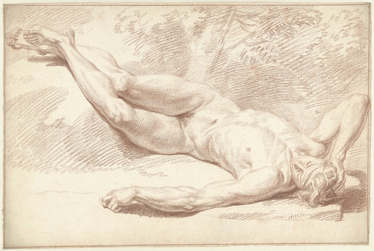 Nu masculino, deitado de costas, virado para a direita de Louis Fabritius Dubourg