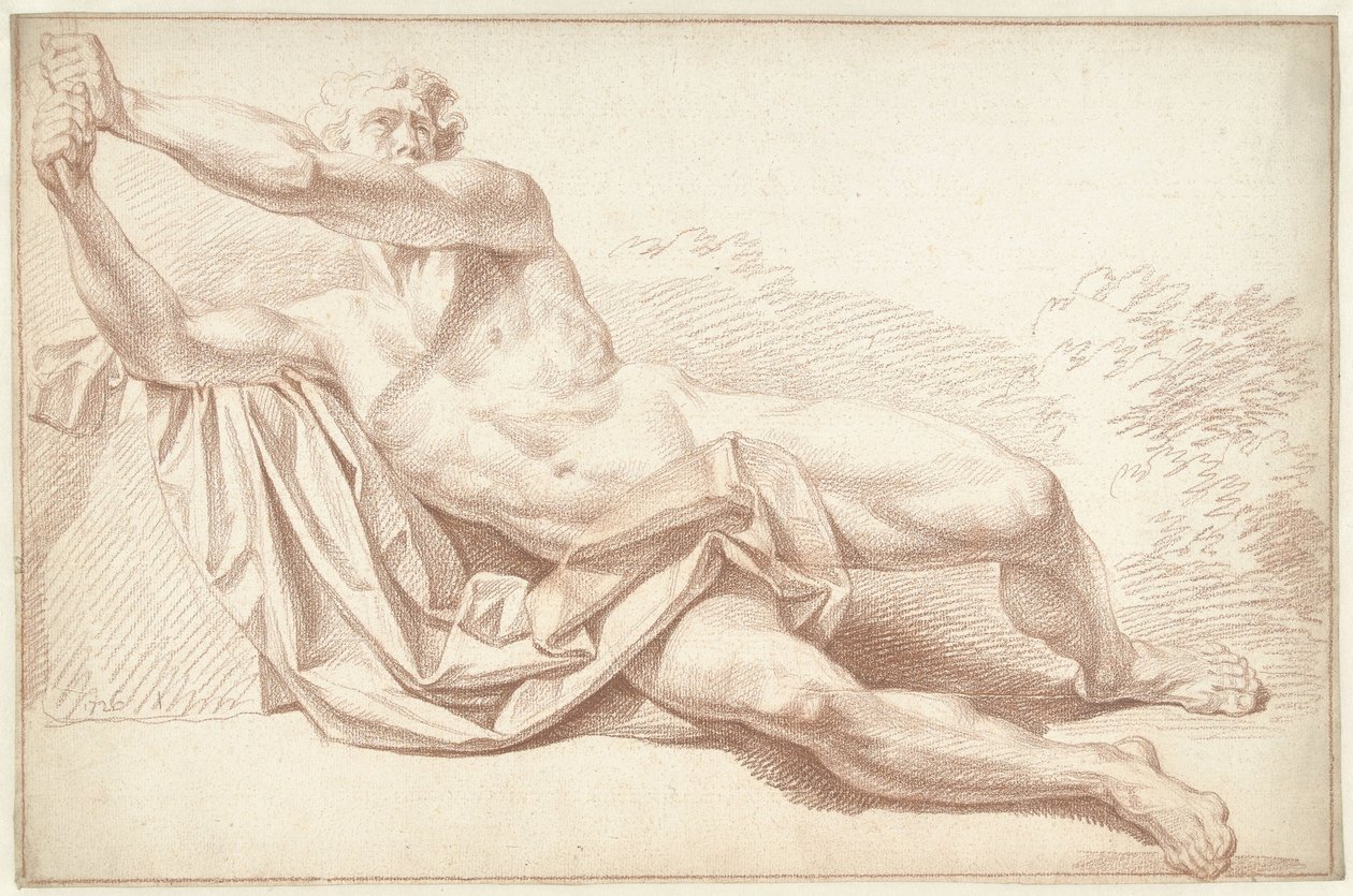 Homem nu, deitado de lado, virado para a esquerda de Louis Fabritius Dubourg