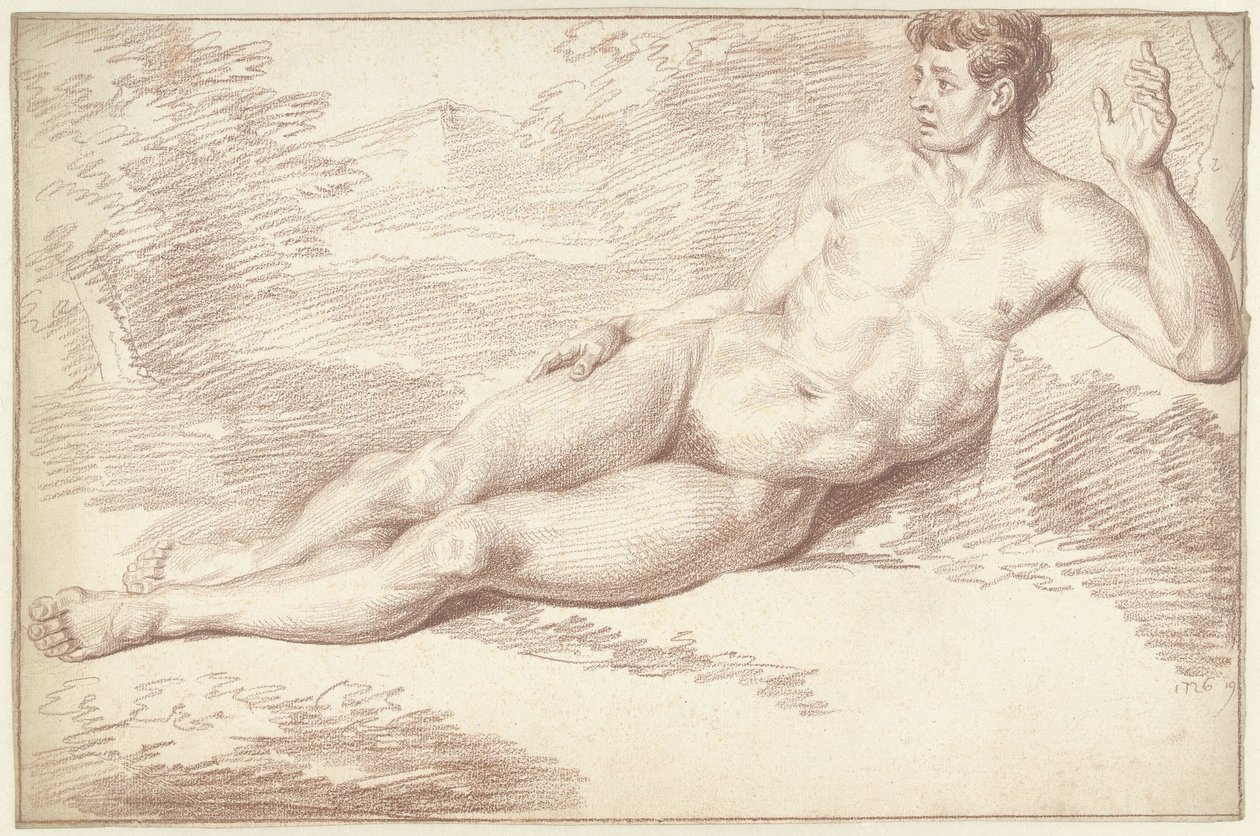 Nu masculino, deitado de lado, virado para a direita de Louis Fabritius Dubourg
