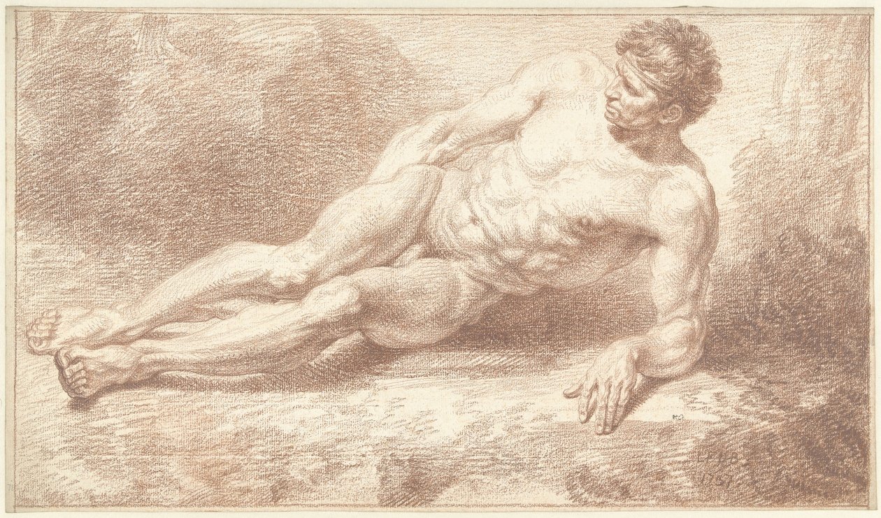 Homem nu, deitado de lado, a apoiar o braço esquerdo de Louis Fabritius Dubourg