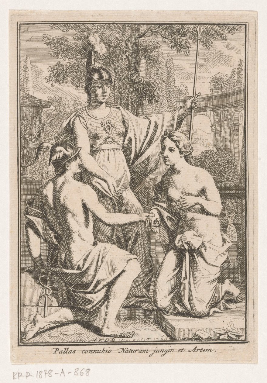 Minerva reúne Mercúrio e a personificação da natureza de Louis Fabritius Dubourg