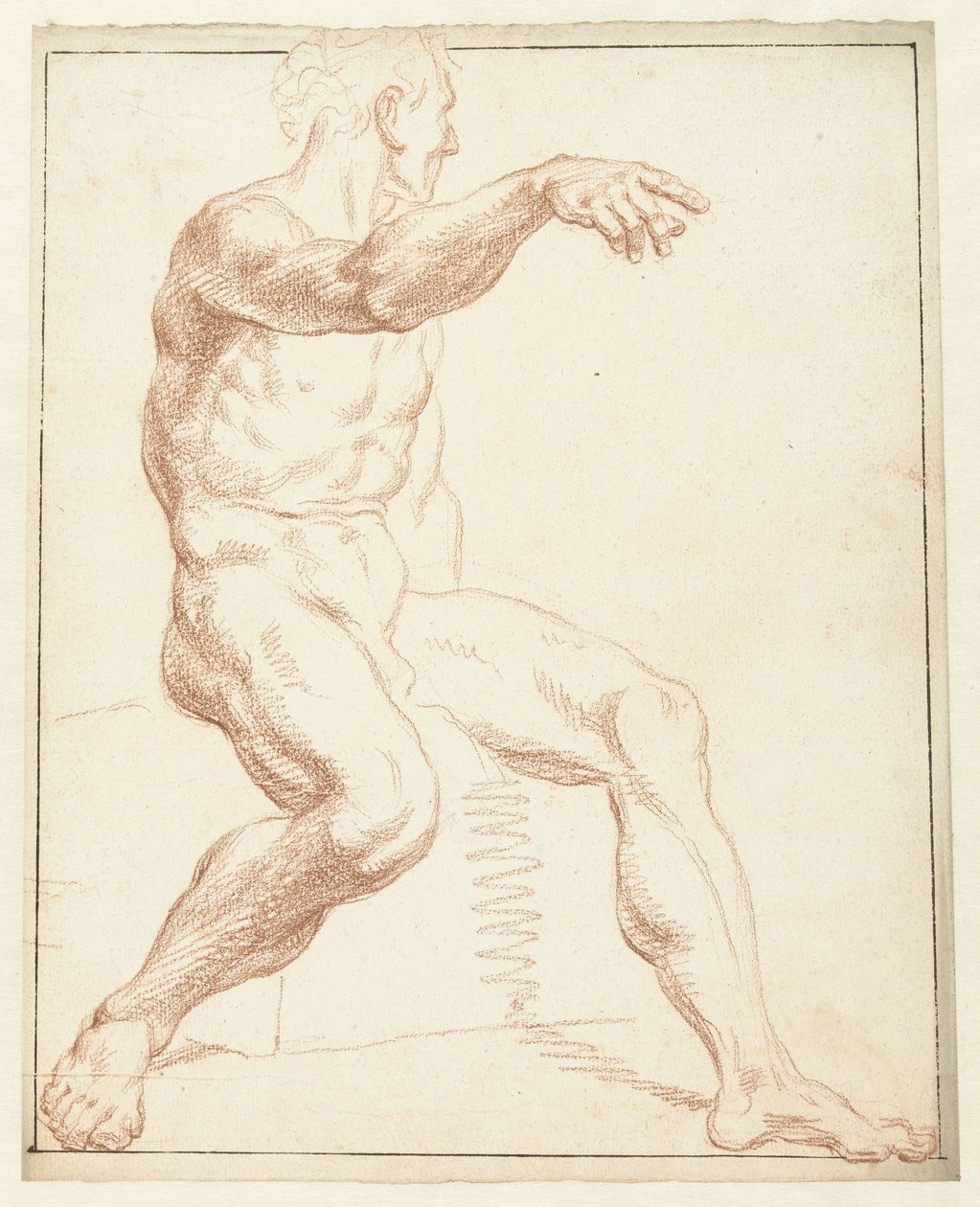 Estudo de um homem nu sentado, apontando com o braço direito de Louis Fabritius Dubourg
