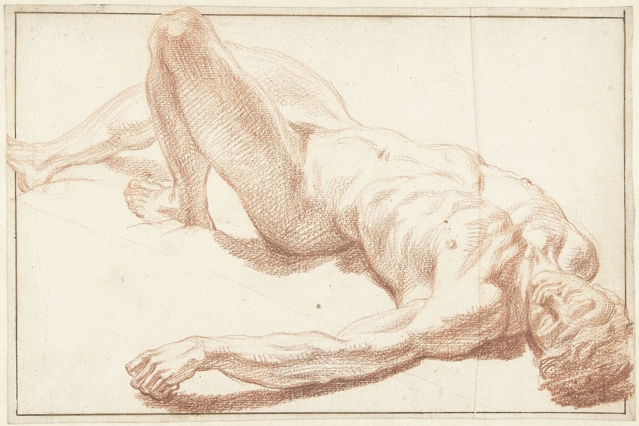 Estudo de um nu masculino, deitado de costas, com a perna reta de Louis Fabritius Dubourg