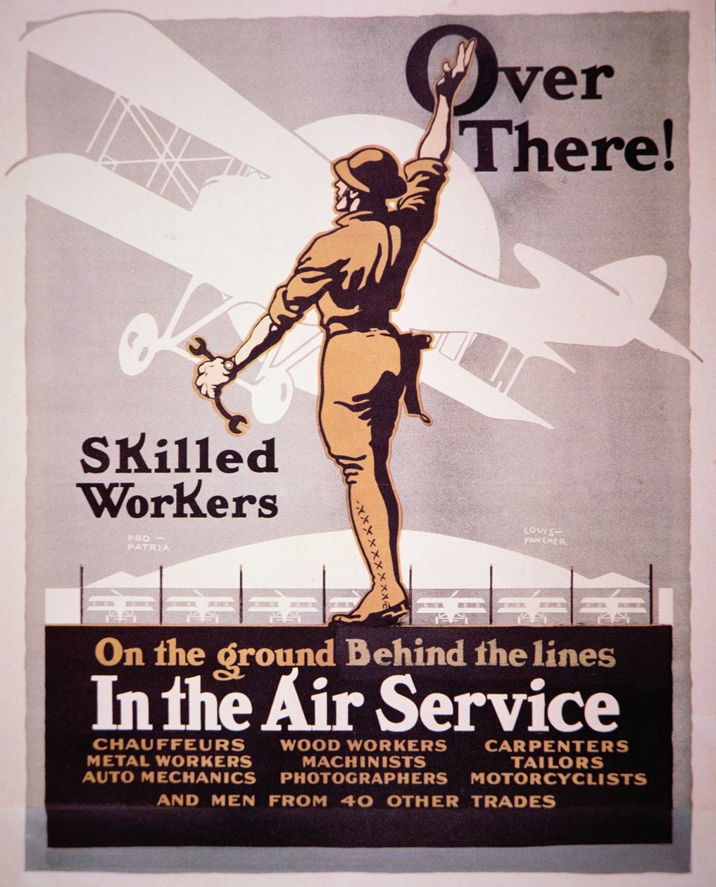 Cartaz de recrutamento americano para o Serviço Aéreo (cor litho) de Louis Fancher