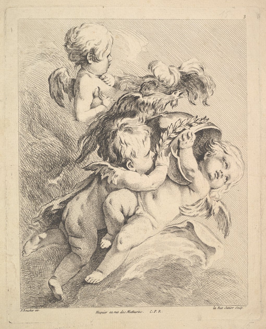 Três Cupidos a Segurar um Capacete. de Louis Felix de la Rue
