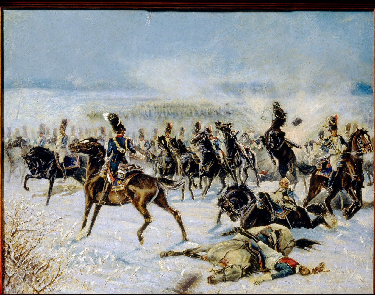 A Batalha de Eylau, 20 de fevereiro de 1807. (A Batalha de Preussisch Eylau em 8 de fevereiro de 1807). Confronto militar entre o Grande Armée francês de Napoleão I (1769-1821) e o Império Russo. Obra de Louis Ferdinand Malespina (1874-1940), óleo sobre ca de Louis Ferdinand Malespina