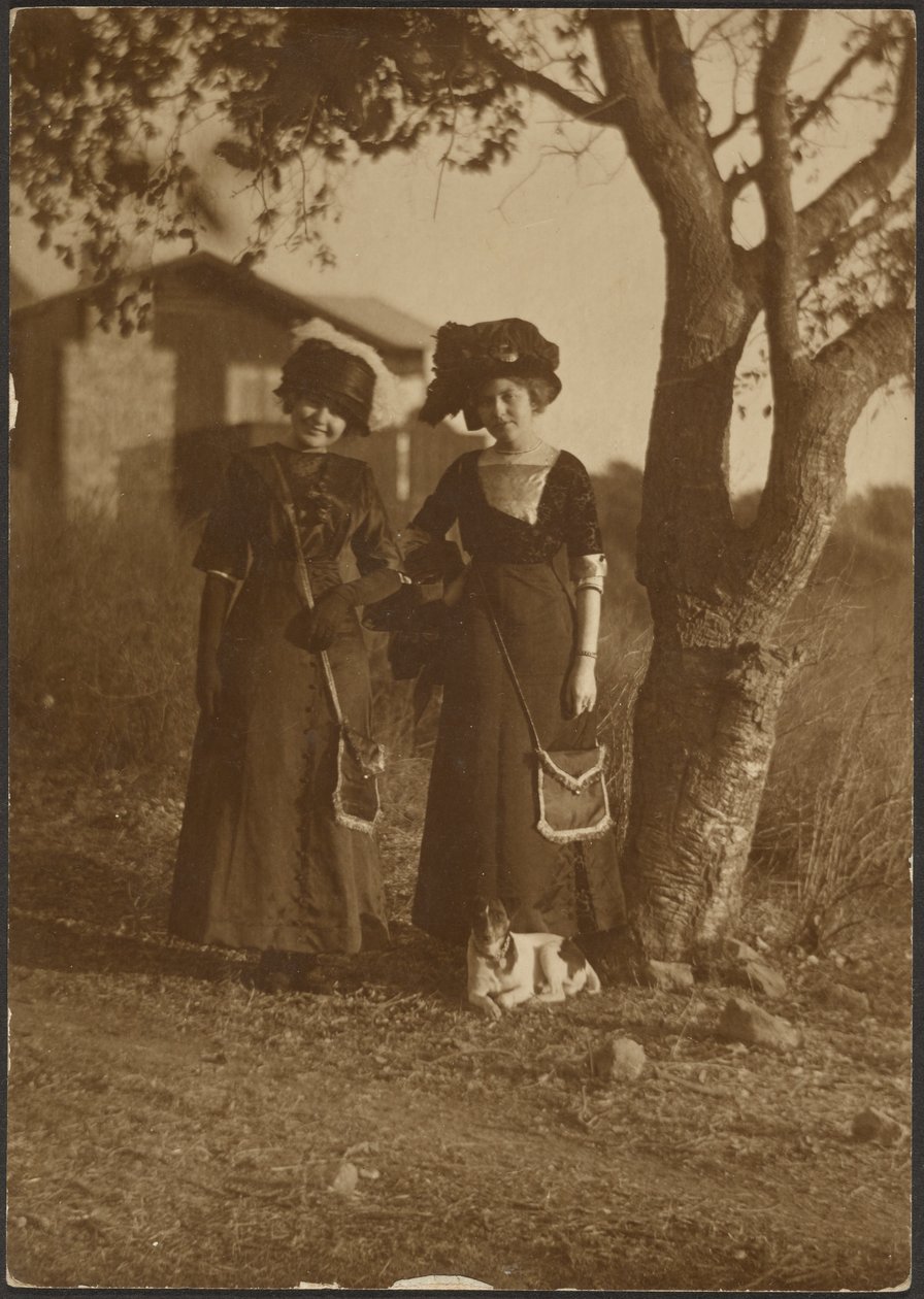 [Retrato de duas mulheres bem vestidas no quintal] de Louis Fleckenstein