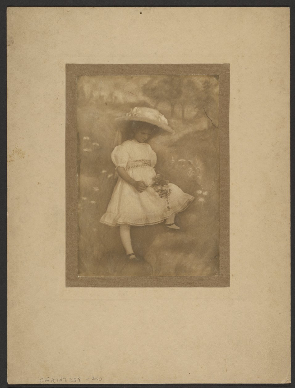 [Retrato de uma rapariga com flores perante um cenário pintado] de Louis Fleckenstein