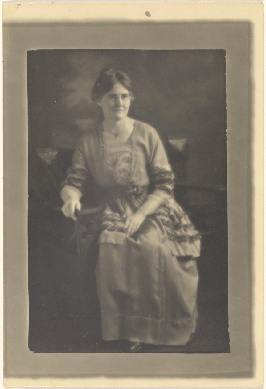 [Retrato de uma mulher sentada com um vestido com laços de fita] de Louis Fleckenstein