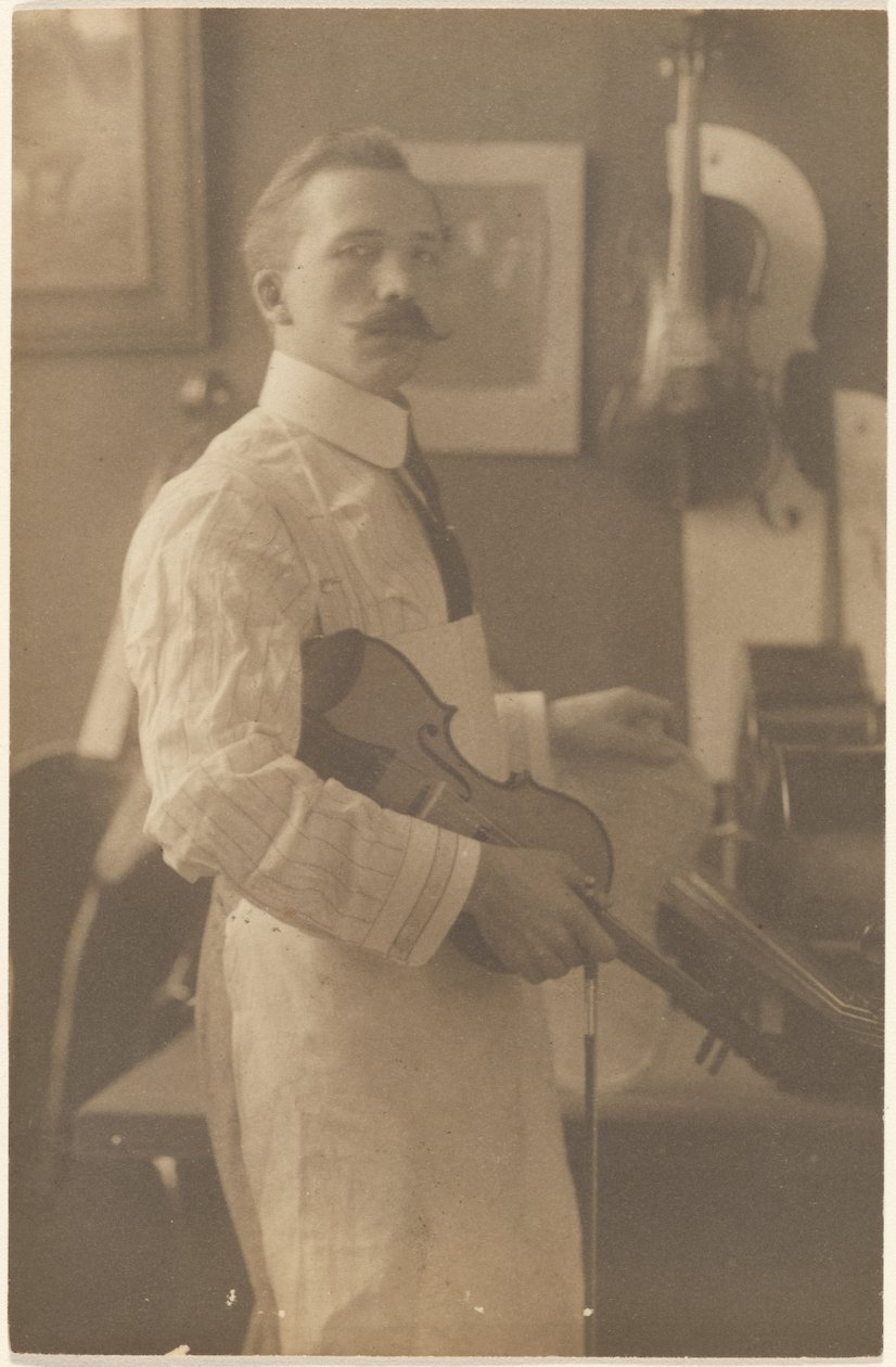 Retrato de um construtor de violinos no seu estúdio de Louis Fleckenstein