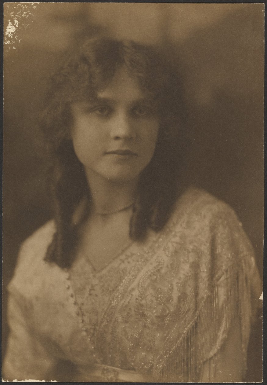 [Retrato de uma mulher com um vestido com franjas de contas] de Louis Fleckenstein