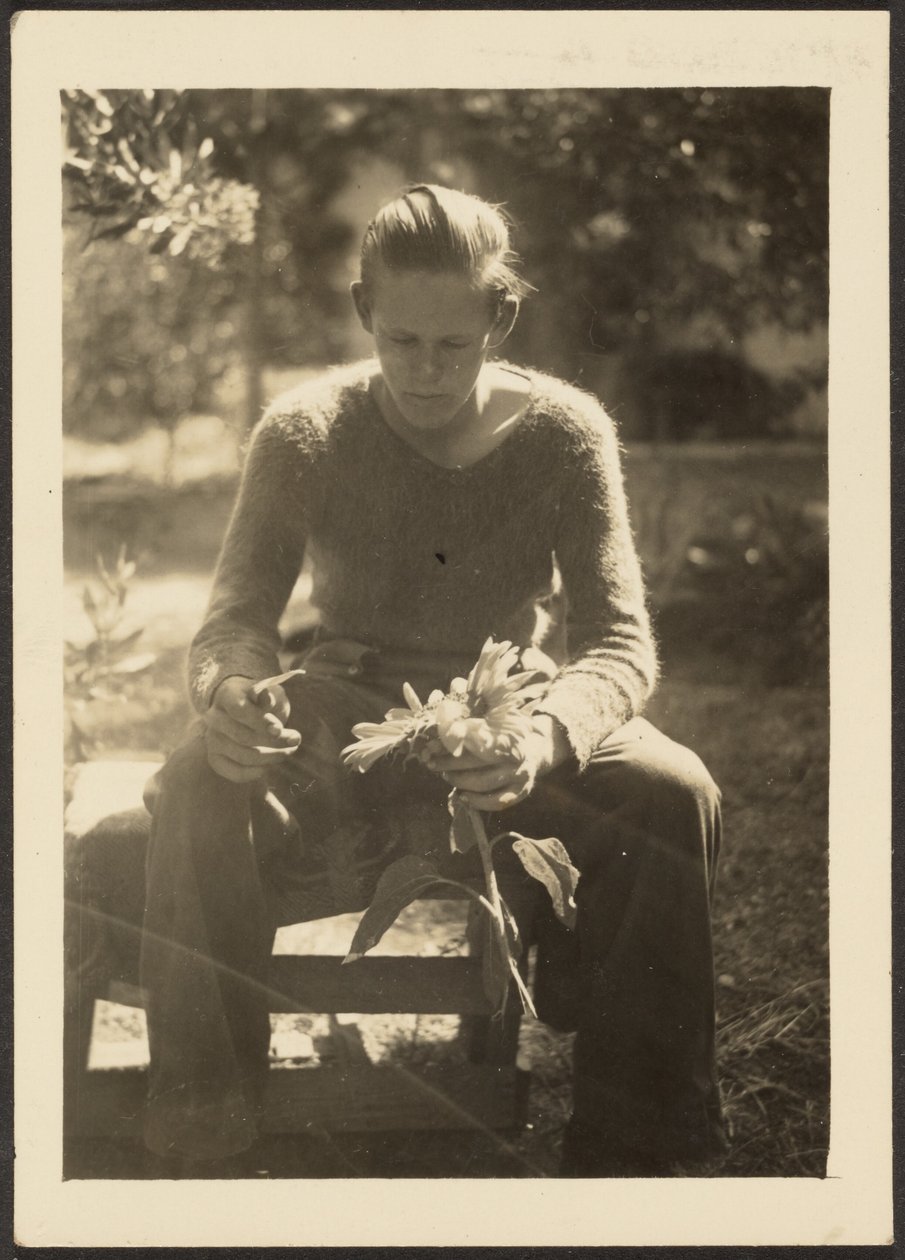 [Mulher segurando girassóis]. de Louis Fleckenstein