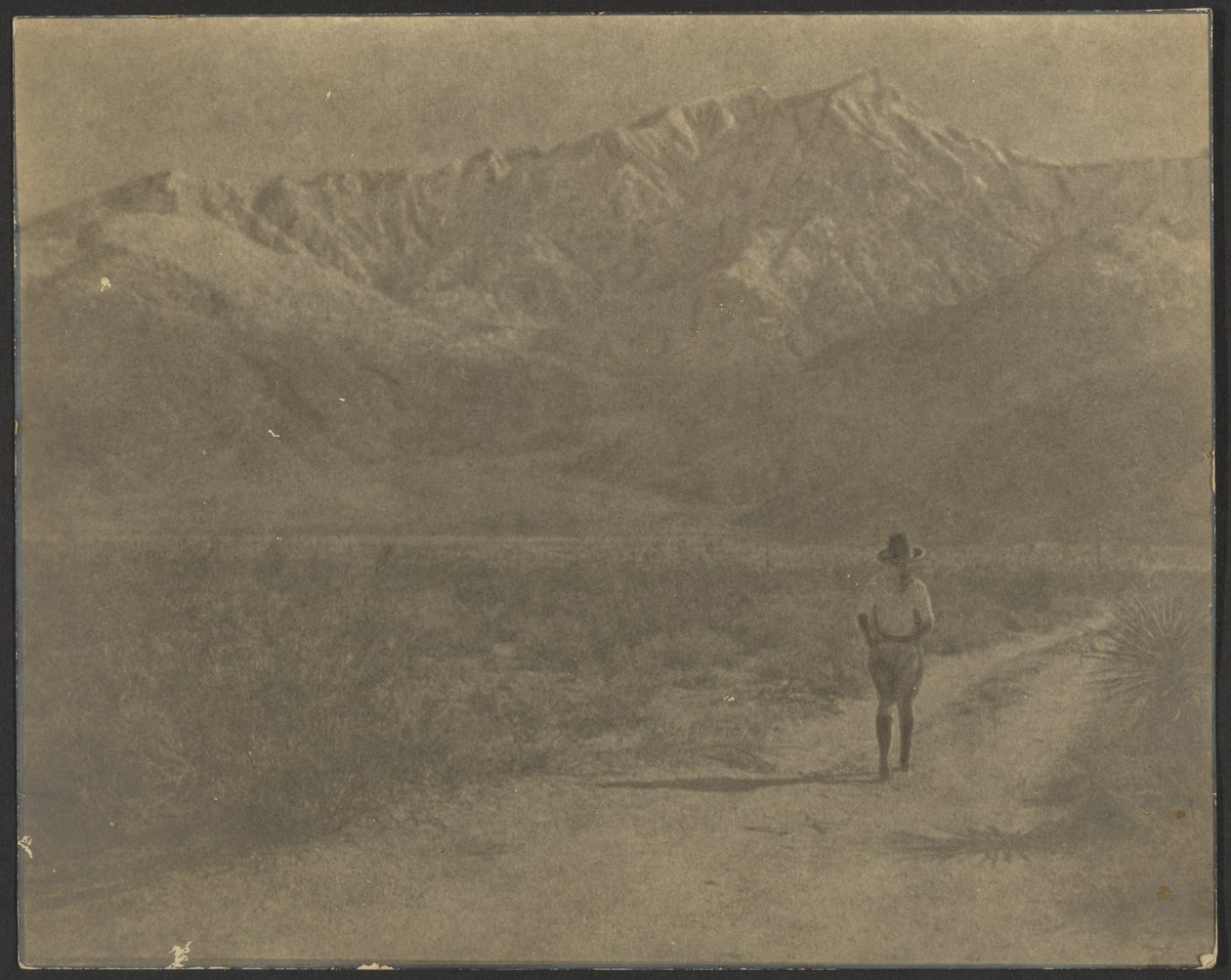 [Mulher a caminhar no caminho em direção às montanhas]. de Louis Fleckenstein
