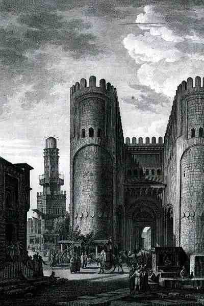 Bab El-Futuh (Gate of Victories) gravado por Pierre Nicolas Ransonette (1745-1810) do Volume III de 