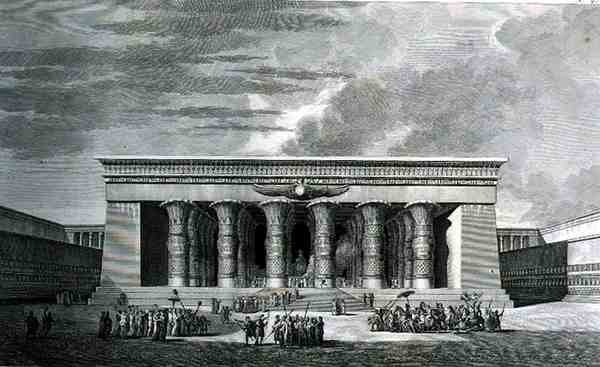 A Restauração de um Grande Templo Egípcio, gravado por Pierre Nicolas Ransonette (1745-1810) do Volume III de 