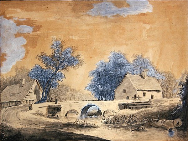 Vista de uma pequena ponte perto de Amesterdão, no final do século XVIII (caneta, tinta e lavagem em papel) de Louis Francois Cassas