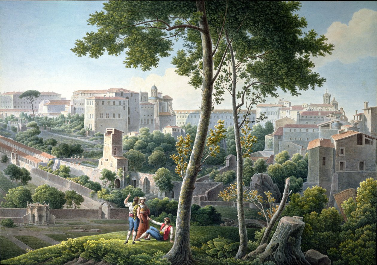 Vista do Monte Quirinal, em Roma, com a Villa Colonna ao fundo, c.1800 de Louis Francois Cassas