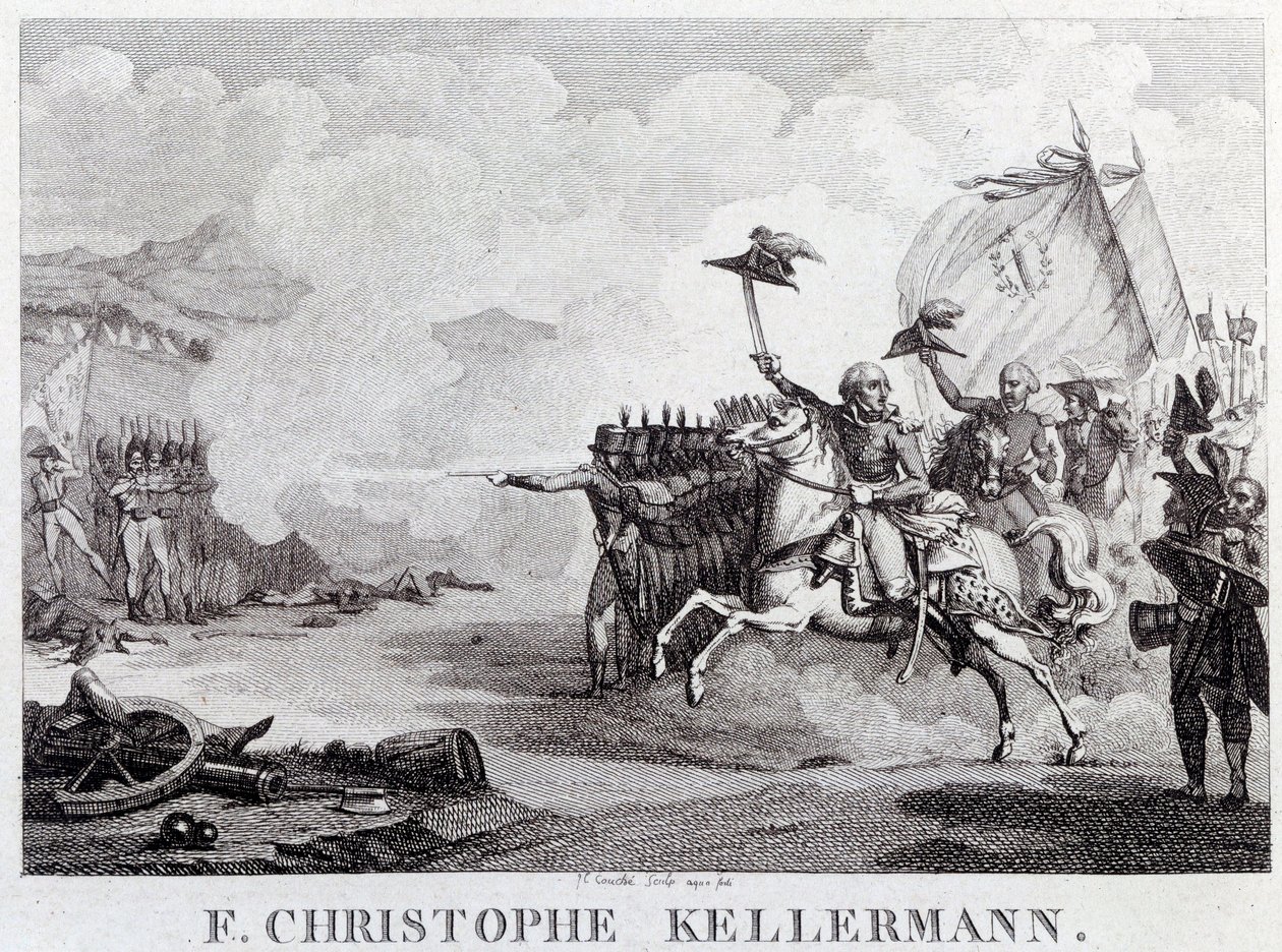 Revolução Francesa: "o general e marechal François Christophe Kellermann (1735-1820) durante a Batalha de Valmy em 20/09/1792" Gravura de Louis François Couche (1782-1849) Paris do século XVIII, Musee Carnavalet de Louis Francois Couche