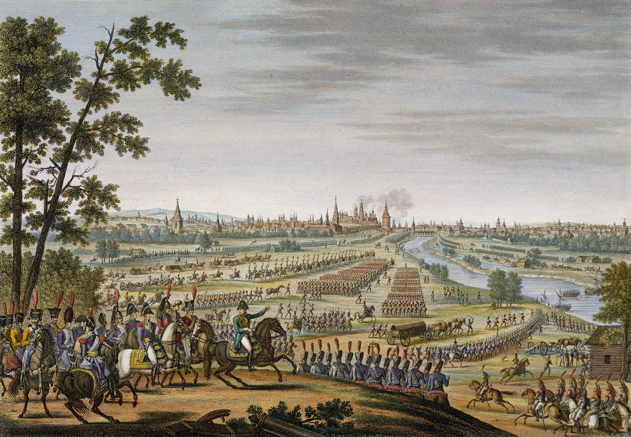 A entrada dos franceses em Moscou, 14 de setembro de 1812, gravada por Edme Bovinet (1767-1832) (aquatint) de Louis Francois Couche