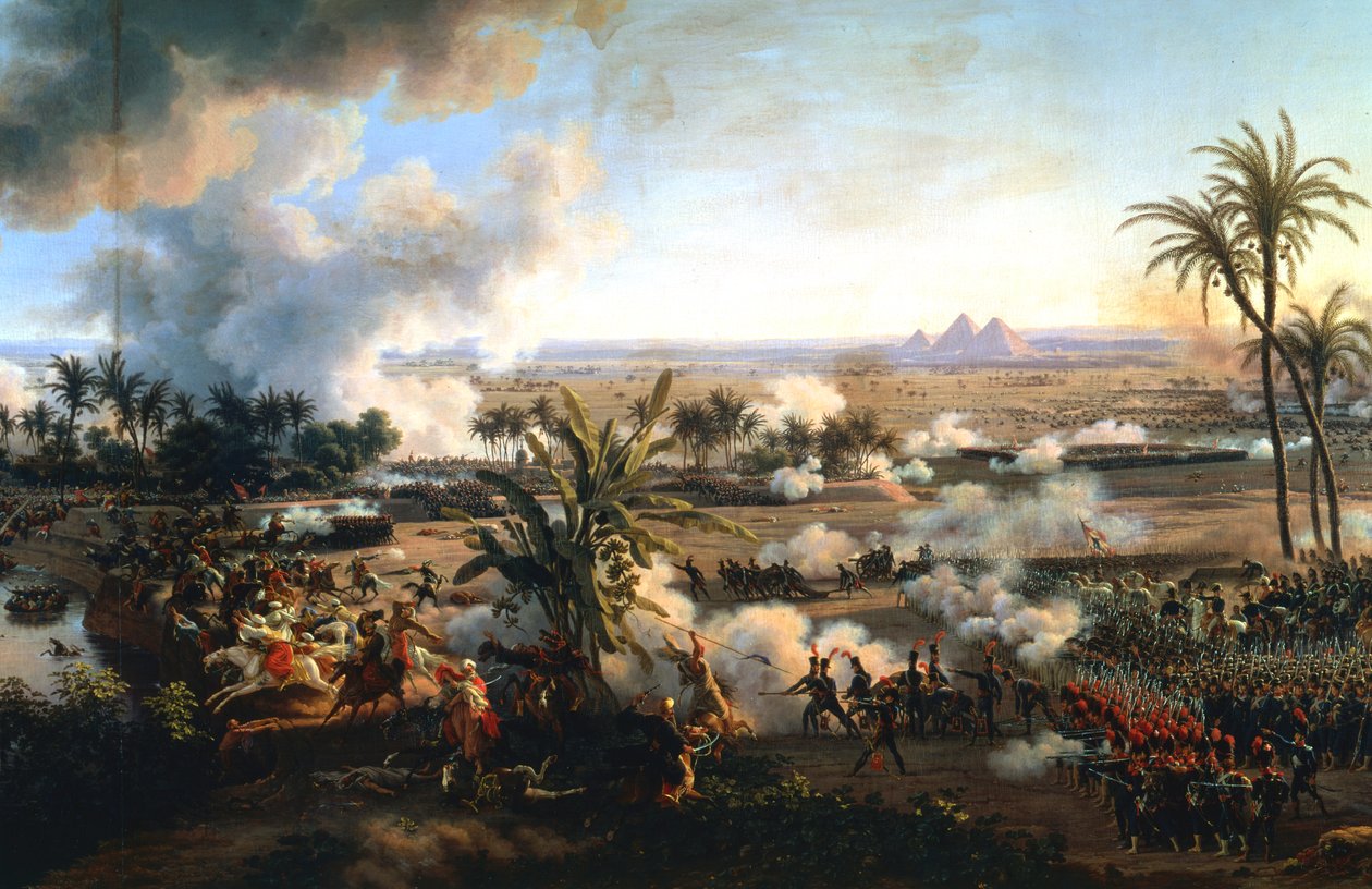 "A Batalha das Pirâmides", 21 de Julho de 1798, final do século XVIII - início do século XIX. de Louis Francois Lejeune