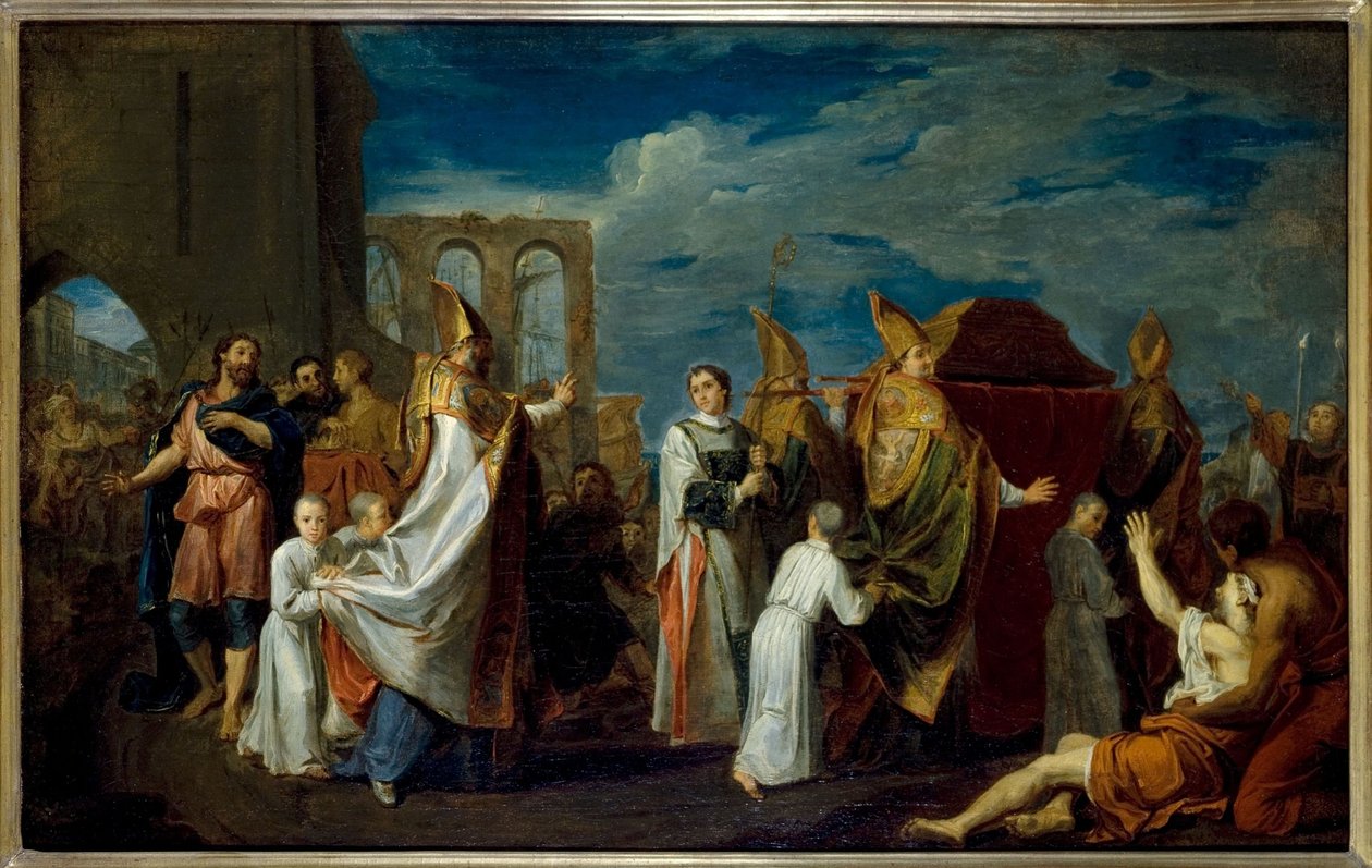 La translation des reliques de Saint Augustin, esboço para a pintura no refeitório do convento dos Petits-Pères (igreja de Notre-Dame-des-Victoires), atual 2º arrondissement, cerca de 1698 -1708 (óleo) de Louis Galloche