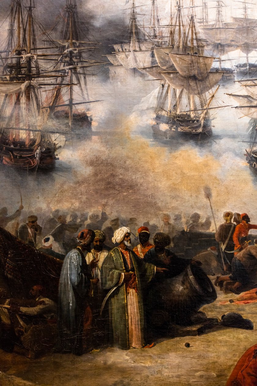 A batalha de Navarin; vista da ponta sul da ilha de Sphacteria de Louis Garneray