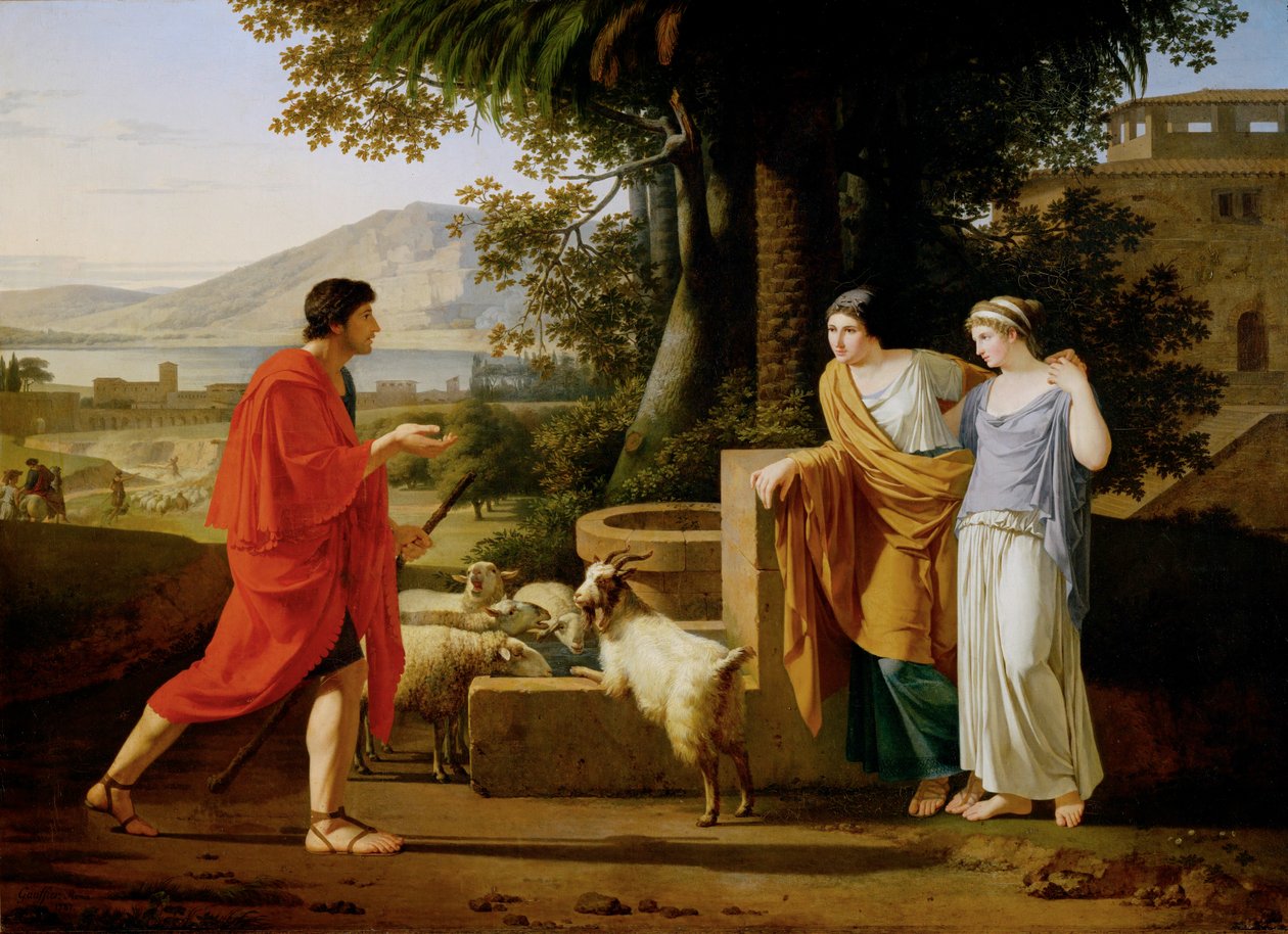 Jacob venant trouver les filles de Laban - Jacob encontra as filhas de Labão ... de Louis Gauffier