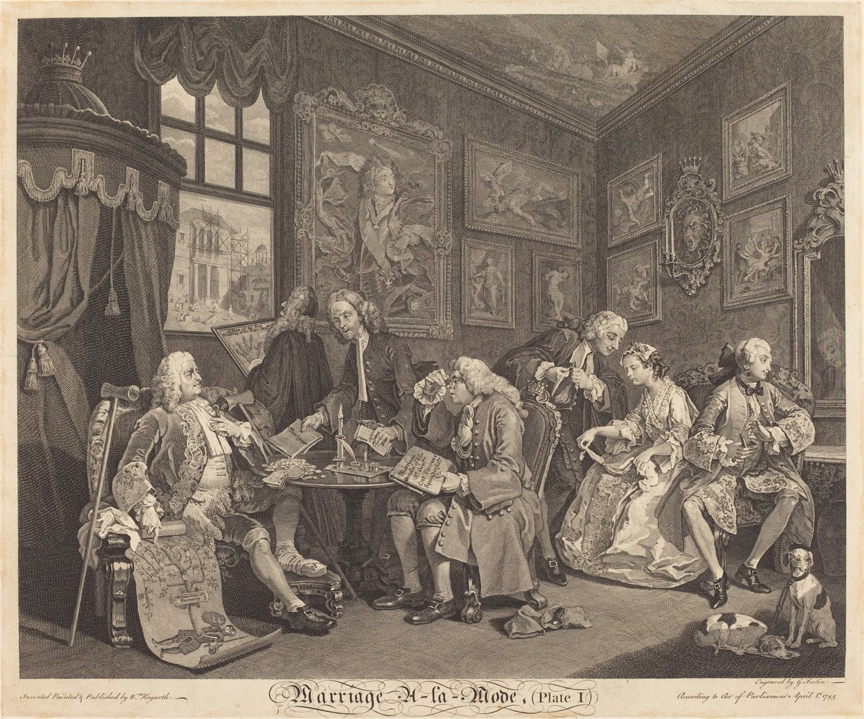 Casamento à la Mode: pl.1 de Louis Gerard Scotin after William Hogarth